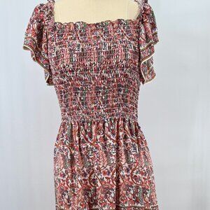 new Saks Max Studio log sundress dress flutter sleeve L pink floral